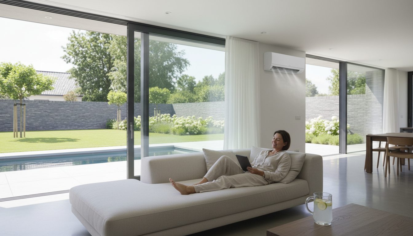 Airconditioning installatie bij bakstenen woning in Vlaanderen