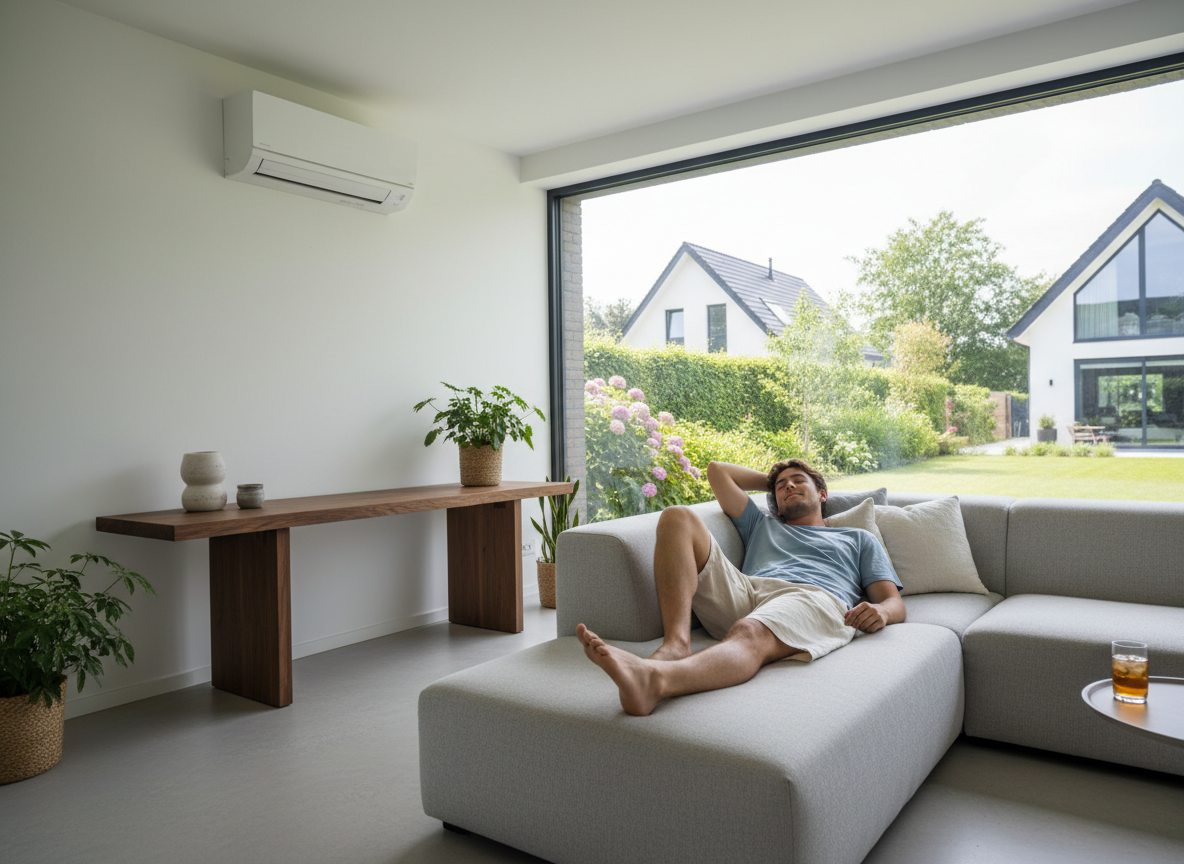 Airconditioning installatie bij bakstenen woning in Vlaanderen