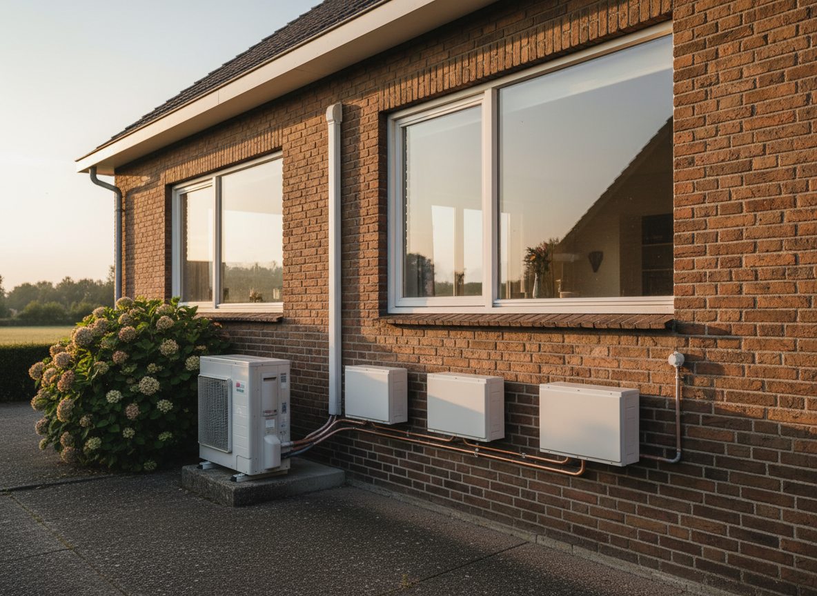 Airconditioning installatie bij bakstenen woning in Vlaanderen