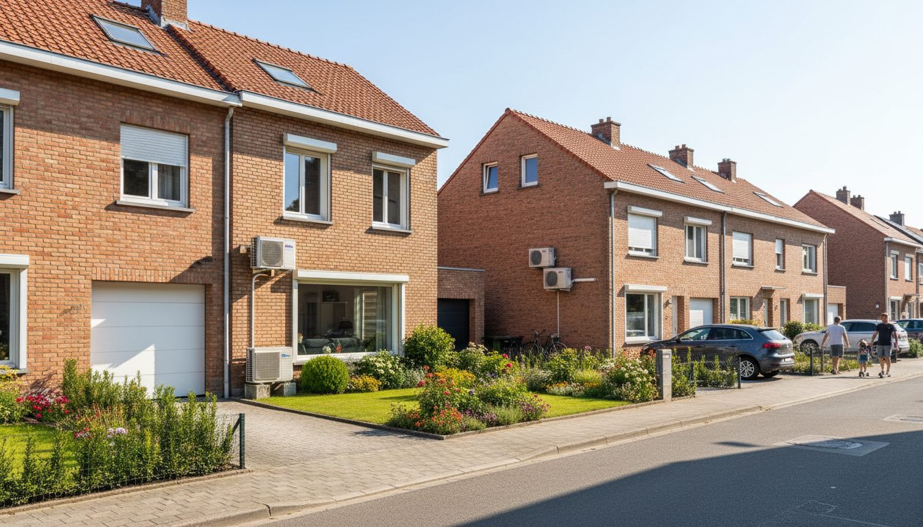 Airconditioning installatie bij bakstenen woning in Vlaanderen