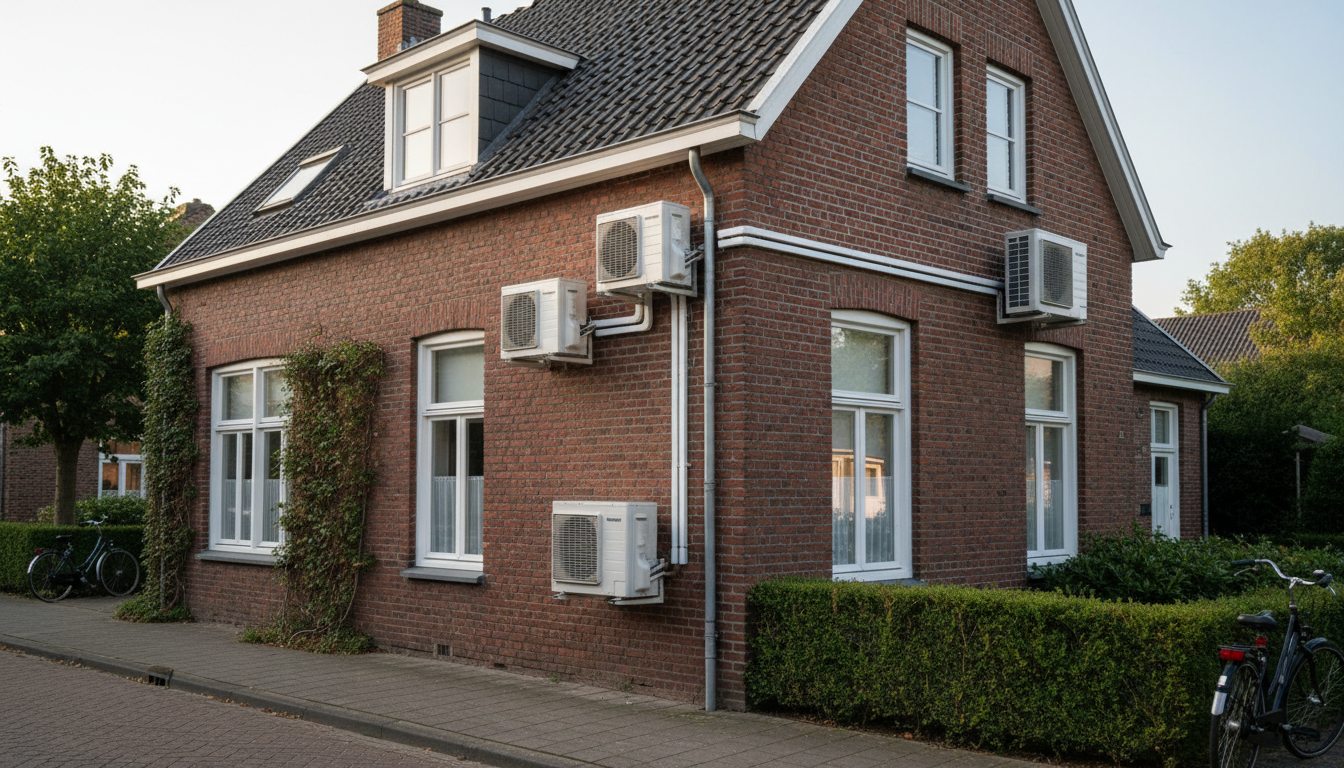 Airconditioning installatie bij bakstenen woning in Vlaanderen