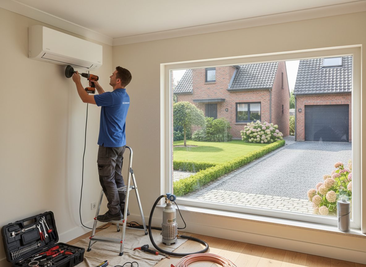 Airconditioning installatie bij moderne woning in Vlaanderen